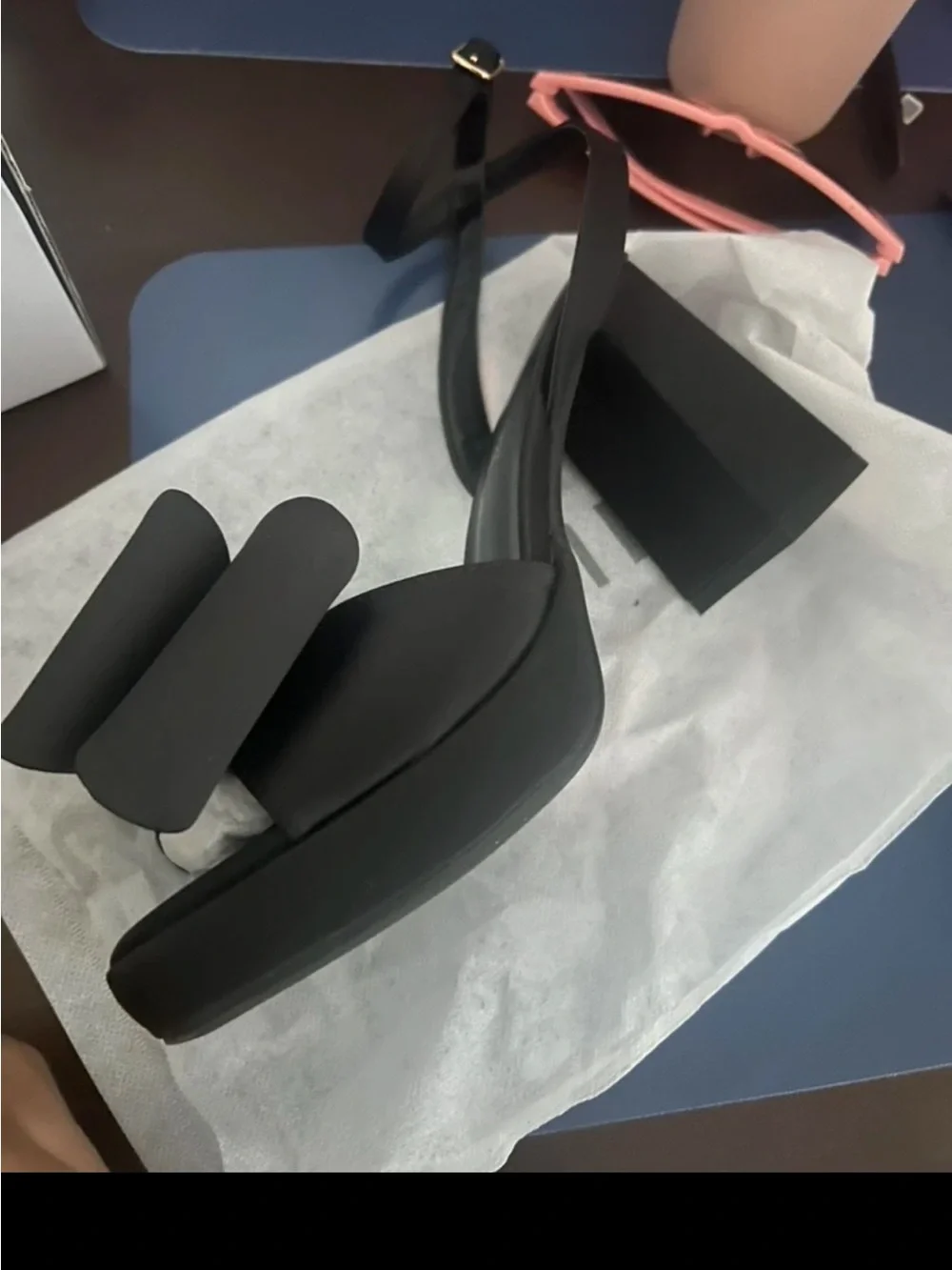NEW - Elegant Black Chunky Platform Bow‎ Knot Ankle Strap Heeled Sandals